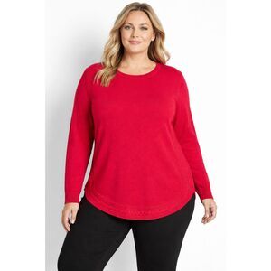 Lane Bryant Cranberry Red Tight Knit Sweater Cable Hem Cozy Work Top 18/20 Plus